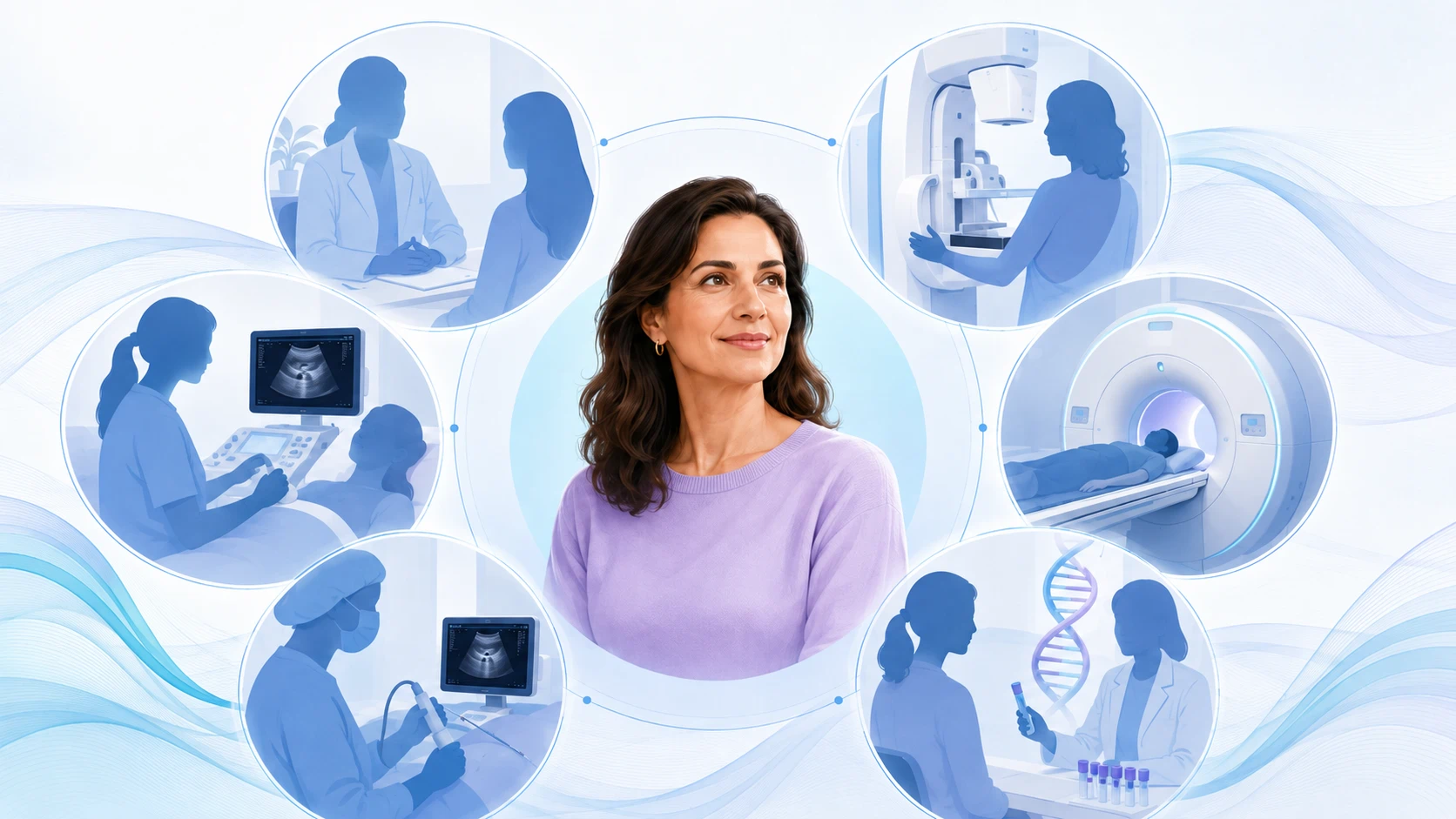 Escena de detección: equipo de mamografía y ecografía mamaria en un entorno clínico moderno